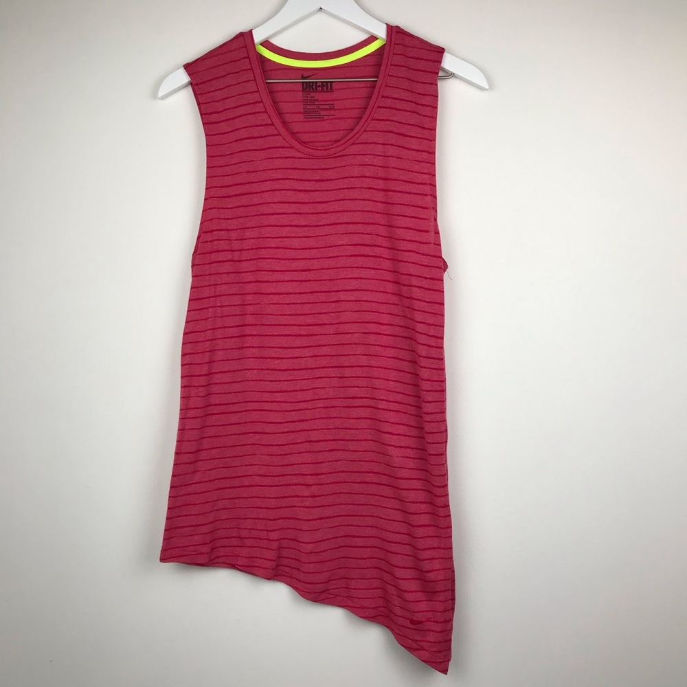 Nike Pink Striped Loose Fit Asymmetrical Tank Top